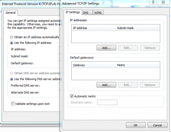 Napredne nastavitve TCP / IP