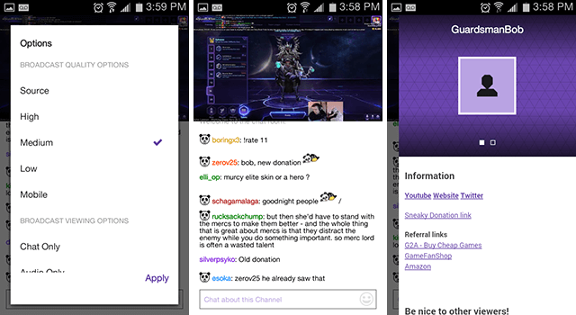 twitch-android-app-ogled v živo