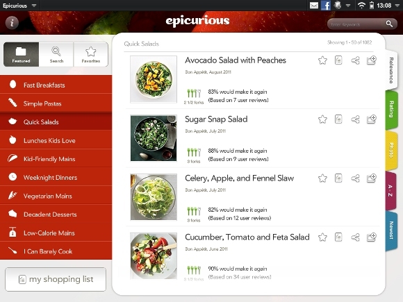 Epicurious: Brezplačna recepta in nakupovalni seznam aplikacij [iOS, WebOS, Android + More] tablični računalniki