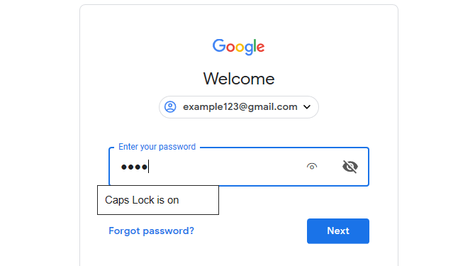 Google Account Caps Lock je vklopljen