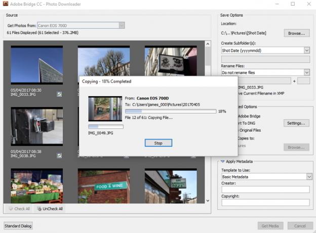 napredek uvoza Adobe Bridge