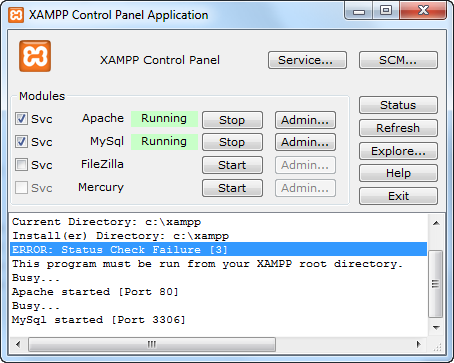 xampp-nadzor spletni strežnik Windows