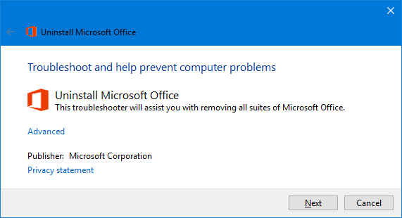 Odstranite Microsoft Office