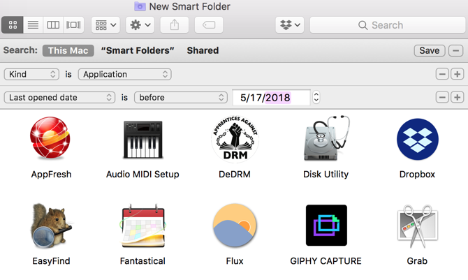 Neodprte aplikacije Mac Smart Folder