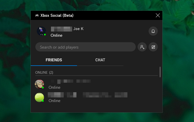Igralna vrstica Xbox social