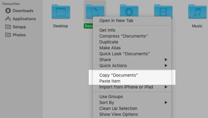 Kopirajte in prilepite možnosti v kontekstni meni Finderja na Macu