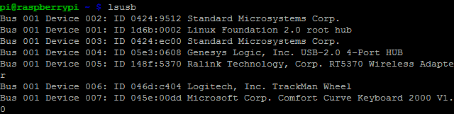 Uporabite lsusb, če želite izvedeti več o USB napravah, povezanih z Raspberry Pi