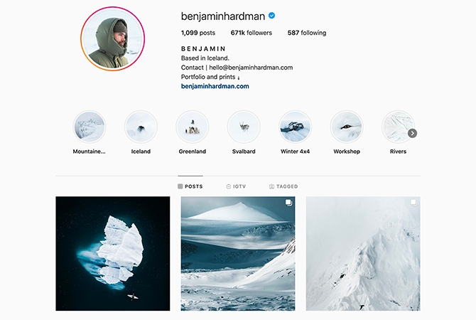 Modre Instagram teme Benjaminhardman