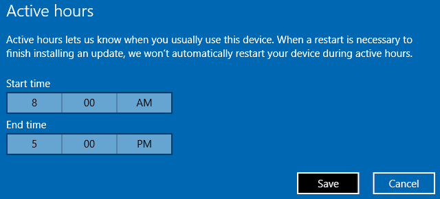Windows 10 Active Hours