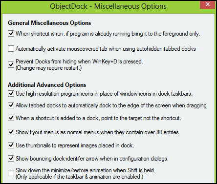 ObjectDock: Hitro prilagodite namizje in povečajte njegovo funkcionalnost [Windows] ObjectDock Settings Razne možnosti