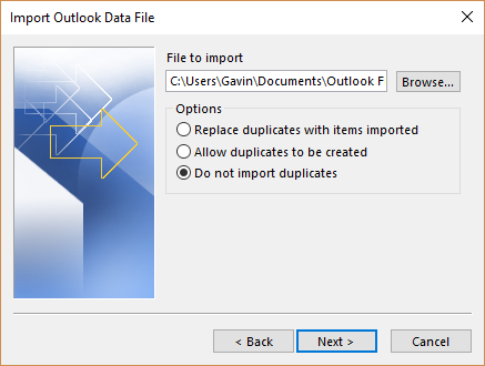 Outlook uvoz podatkovne datoteke pst spajanje