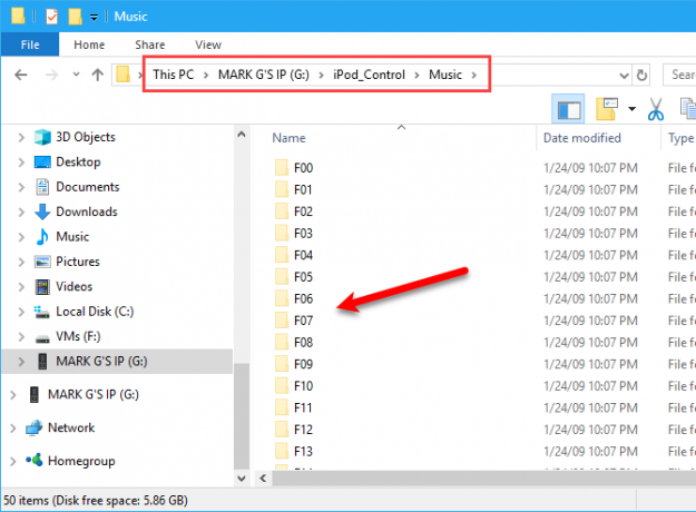 iPod glasba v File Explorerju