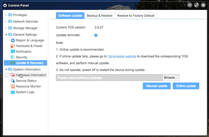 Status programske opreme TerraMaster F2-220