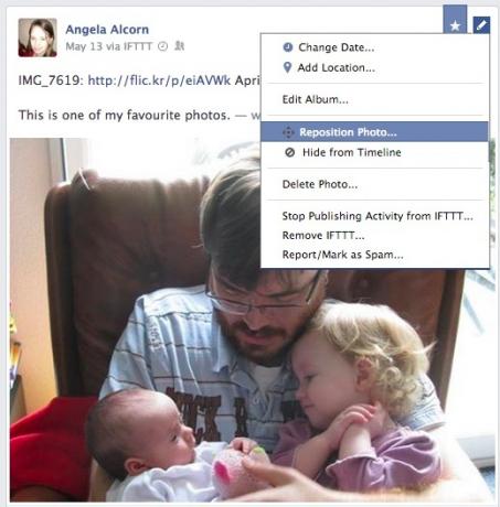 Prisilite Facebook, da prikaže sličice za povezave in več slik [Tedenski nasveti za Facebook] Facebook Repozicioniranje fotografije