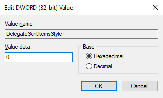 Outlook delegat slog poslanih elementov