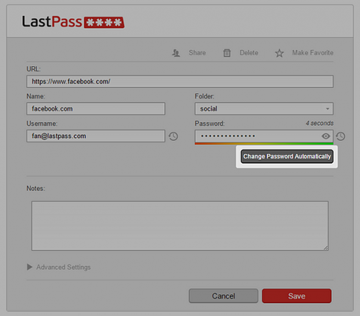 Lastpass-sprememba gesla samodejno