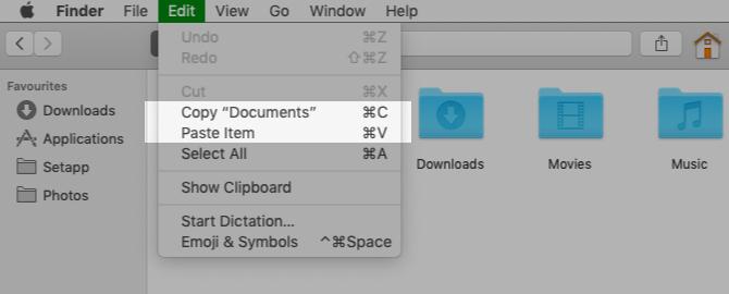 Kopirajte in prilepite možnosti menija v Finderju na Macu