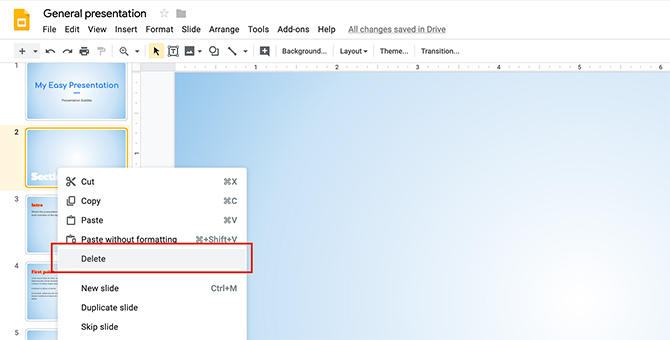 Kako ustvariti predstavitev Google Slide Delete Slide