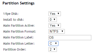 Splošne nastavitve razdelka Nastavitve particije Windows Generator odgovorov