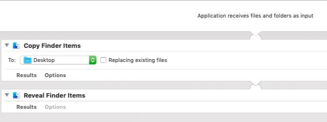 Aplikacija Automator za kopiranje izbranih elementov v določeno mapo na Macu