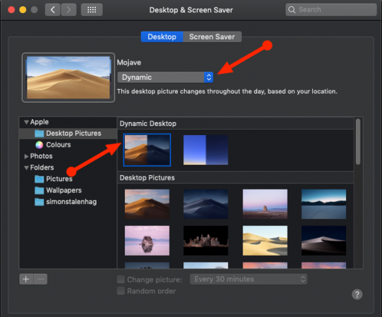 macOS Mojave Dinamične nastavitve namizja