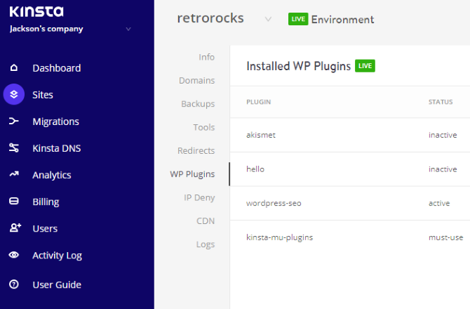 Upravljajte vtičnike WordPress na nadzorni plošči Kinsta