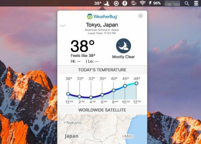Aplikacije aplikacije barvnega menija weatherbug-Mac