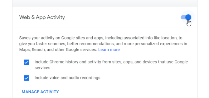 Onemogočanje sledenja spletnim aplikacijam v Googlovih dejavnostih
