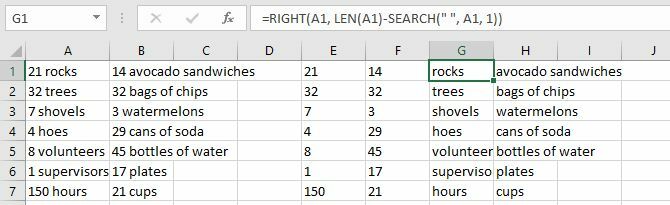 Excel ločene številke in besedilo s funkcijami LEVO in ISKANJE