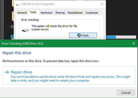Windows Popravilo pogona USB