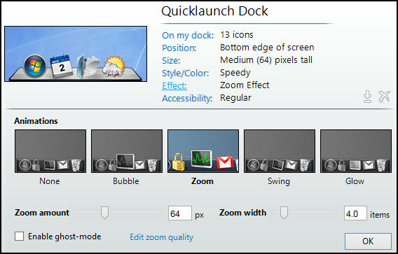 ObjectDock: Hitro prilagodite namizje in povečajte njegovo funkcionalnost [Windows] Nastavitve objekta ObjectDock Home Effect