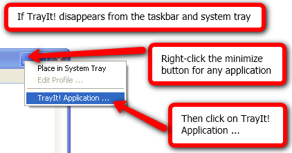 Zmanjšajte programe v sistemsko vrstico s programom TrayIt! če trayit izgine