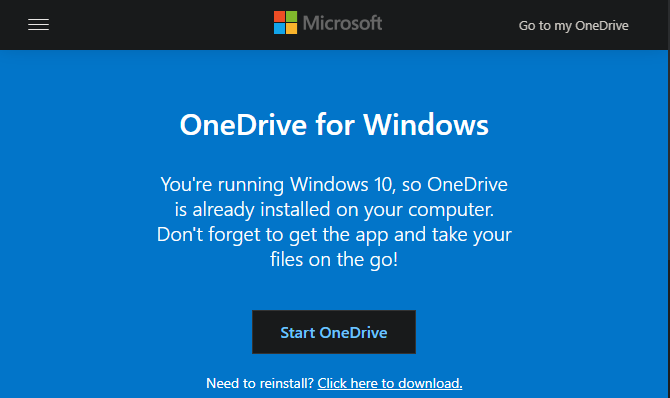 Spletno mesto Windows 10 OneDrive