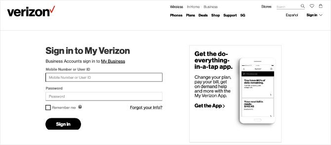 Oznaka domače strani Verizon