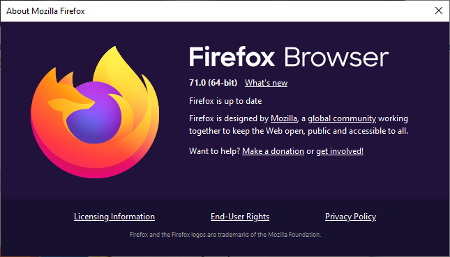 Okno za posodobitev Firefoxa