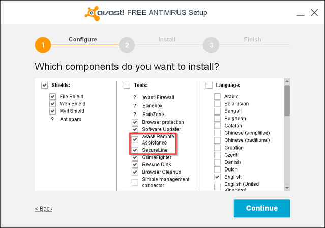 Avast - Namestitev - izberite kompetente za namestitev