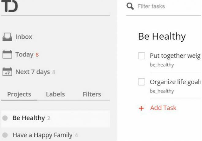 Primer nastavitve ToDoist