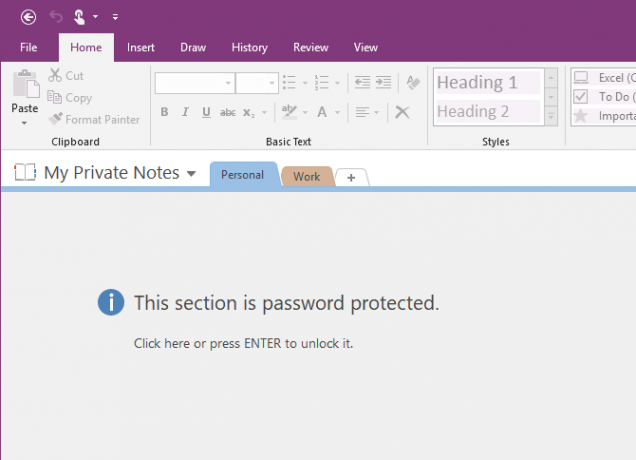 Ta razdelek je zaščiten v programu OneNote 2016