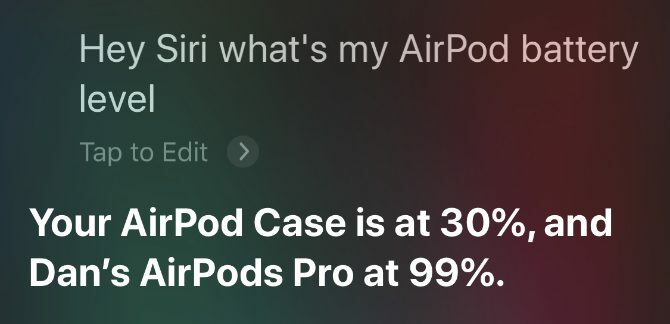 Siri odčitavanje odstotka baterije AirPods
