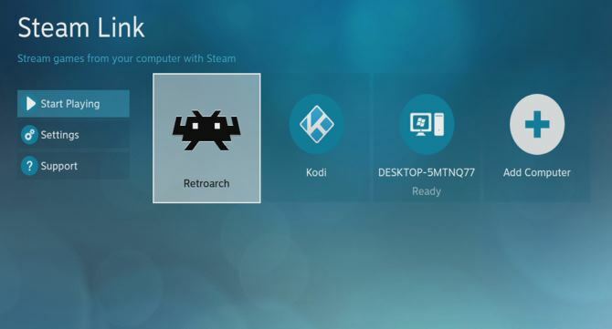 RetroArch, nameščen na Steam Link