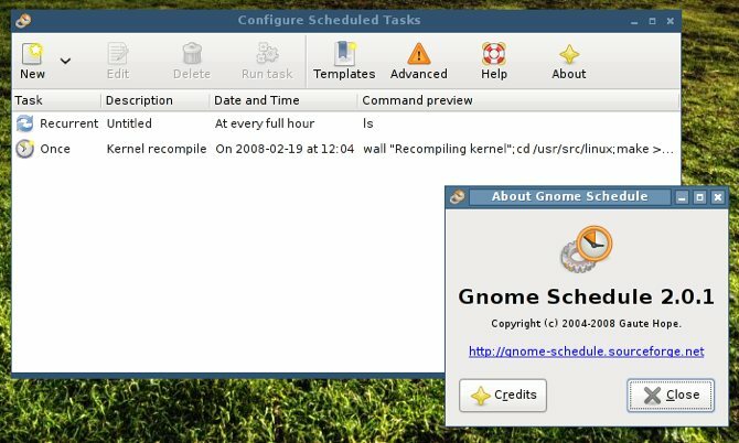 Zaslon O programu Gnome-Schedule