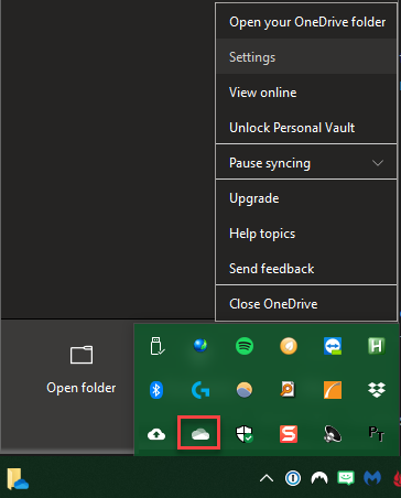 OneDrive Open Settings