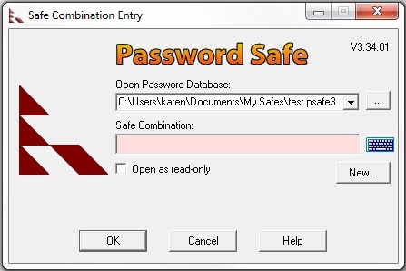 Zaslon za prijavo za pripomoček Password Safe