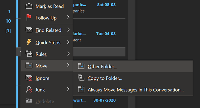 premakni e-poštna sporočila v Outlooku