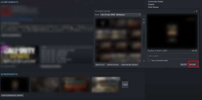 Nalaganje posnetka zaslona Steam