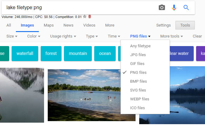 Google Iskanje slik po vrsti datoteke