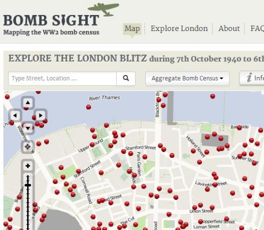 zemljevid bomb, ki so padle na london ww2