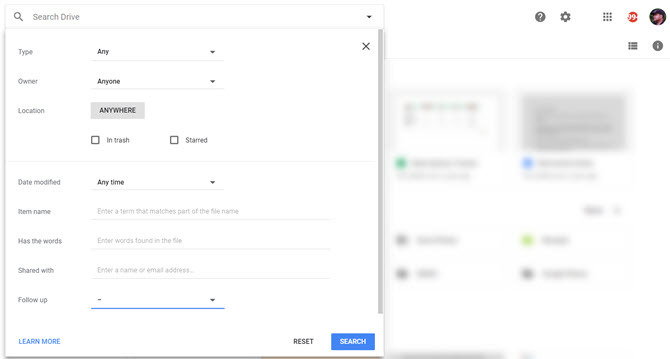 Filtri iskanja Google Drive