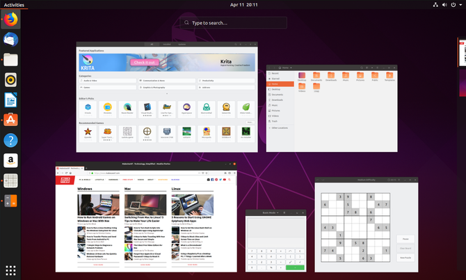 Pregled dejavnosti na Ubuntu 19.04