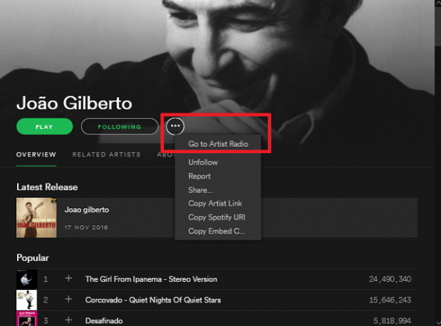 Spotify Radio izvajalca